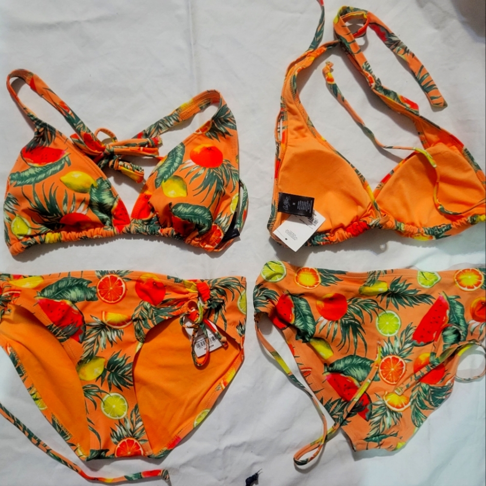 Peach, Fruit-print, bikini tops and bottoms